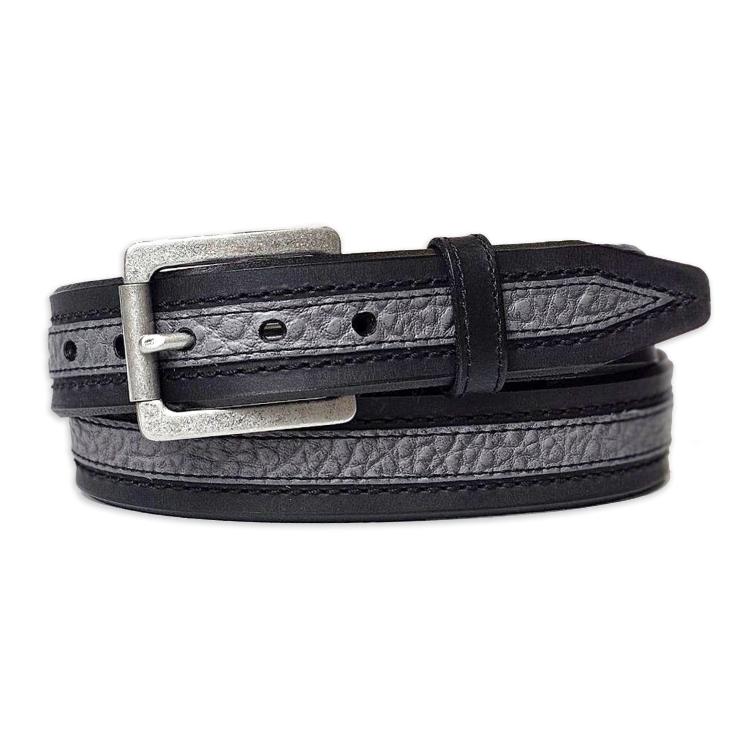 Men's two-tone grey leather belt