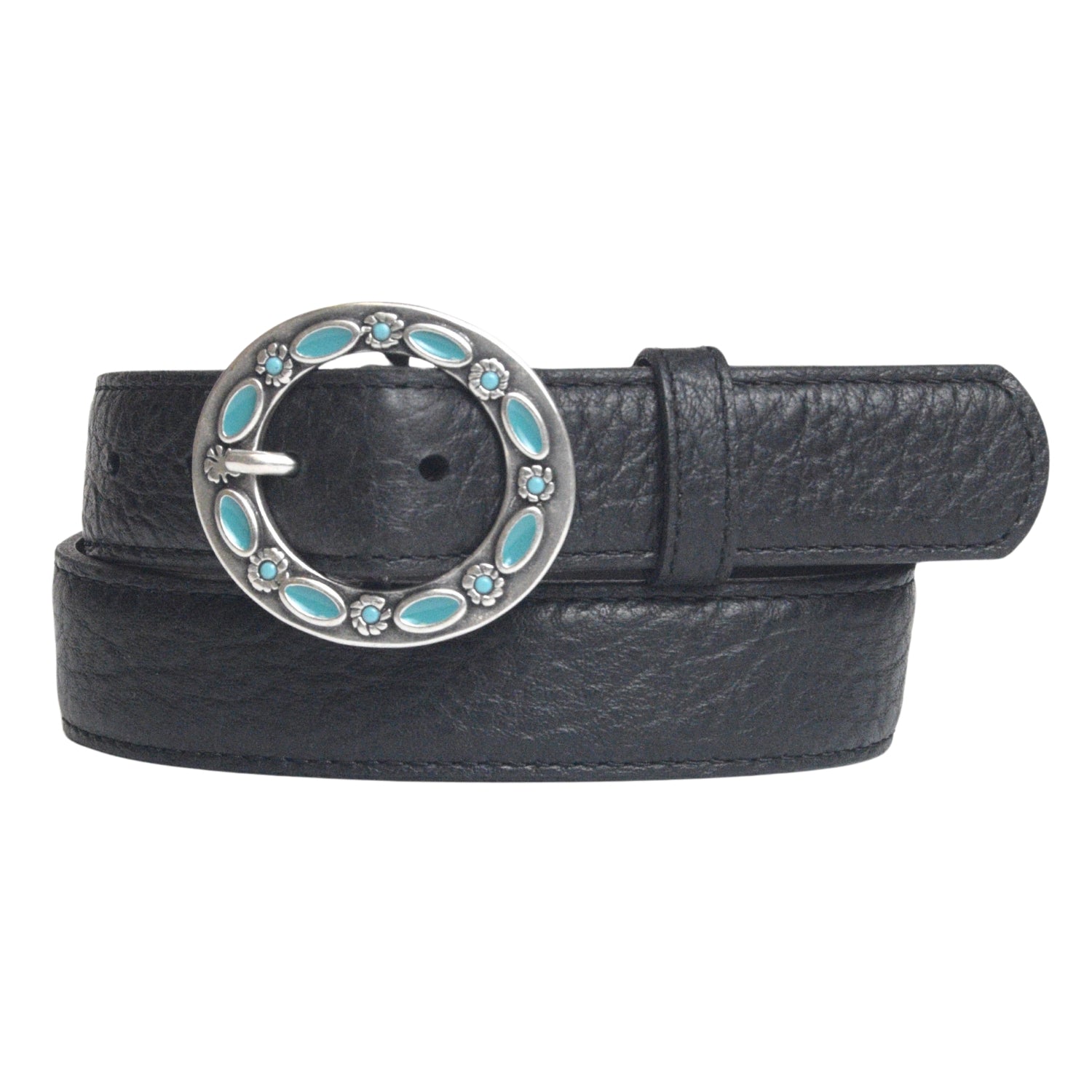 Woman's black leather belt