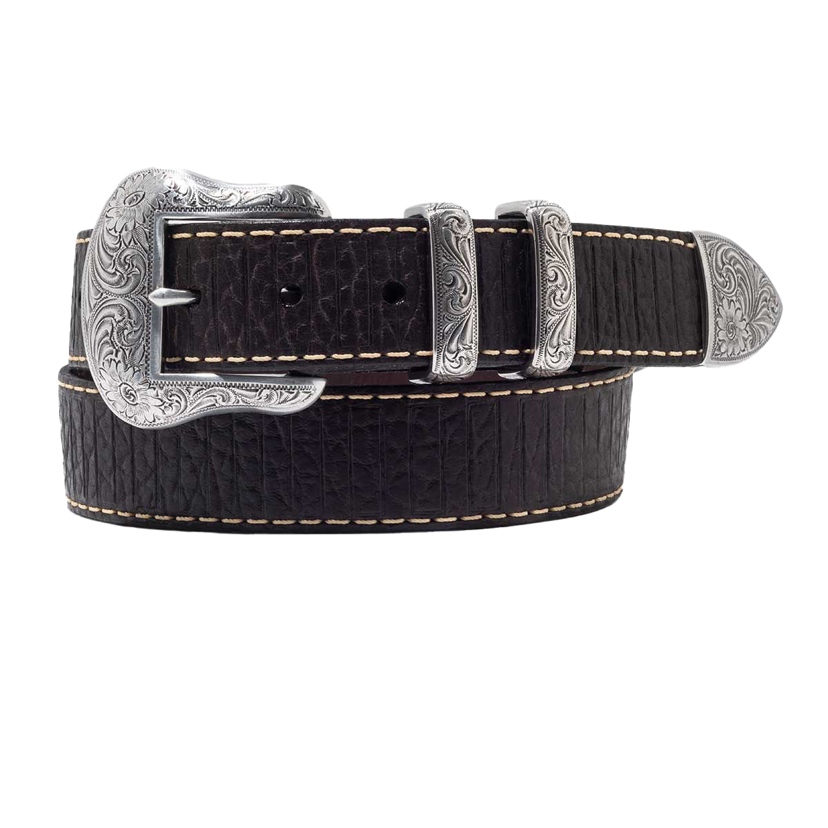 Black Croc Vintage Silver Buckle Western Belt